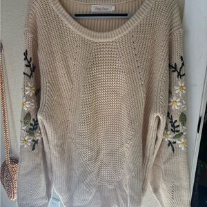 Simply Couture Cream Sweater with Floral Details